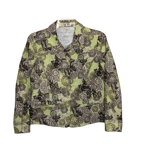 New - CHRISTOPHER & BANKS Green, Lavender, Tan Peplum Button Front Jacket Size L - Picture 1 of 8
